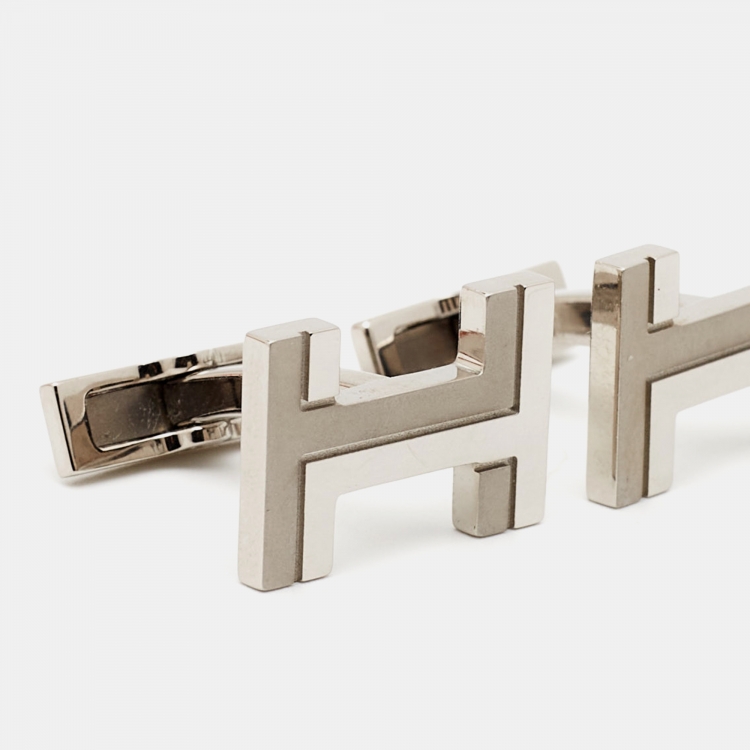 Pre Owned Hermès H au Carre Palladium Plated Cufflinks