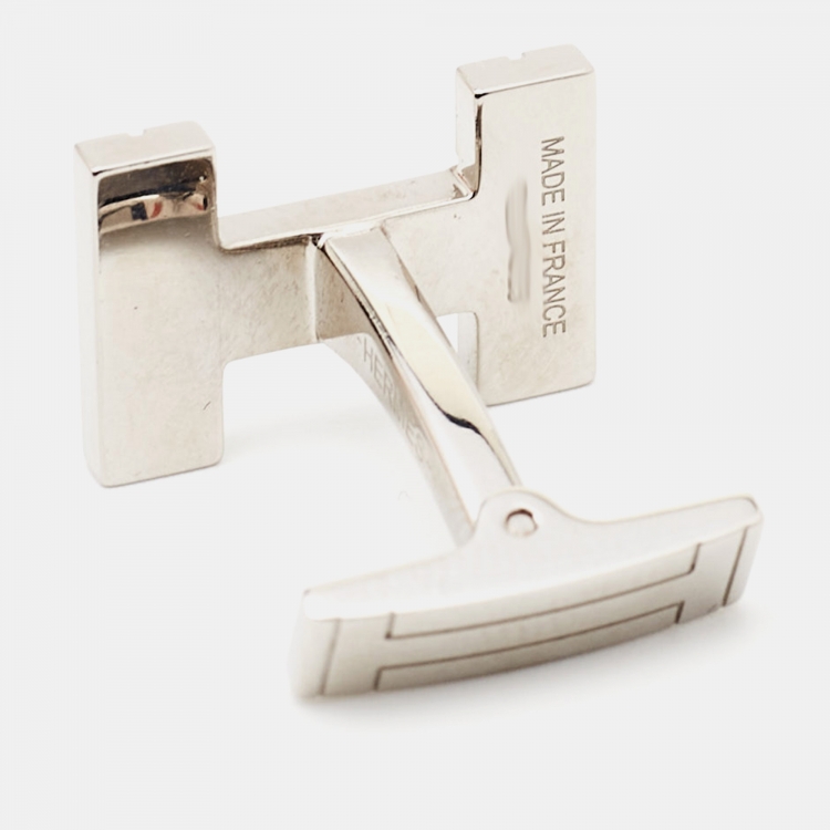 Pre Owned Hermès H au Carre Palladium Plated Cufflinks