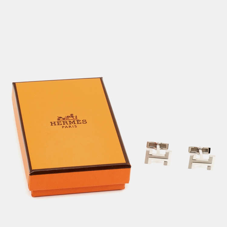 Pre Owned Hermès H au Carre Palladium Plated Cufflinks
