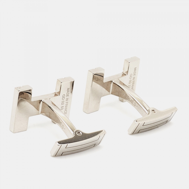 Pre Owned Hermès H au Carre Palladium Plated Cufflinks