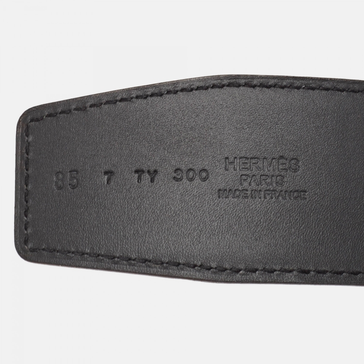 Pre Owned Hermes Black/Gold Swift and Tadelakt Leather Constance Reversible Belt 85CM