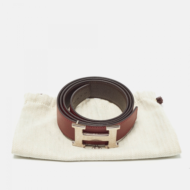 Pre Owned Hermes Rogue H/Chocolat Epsom Leather H Reversible Buckle Belt 90CM