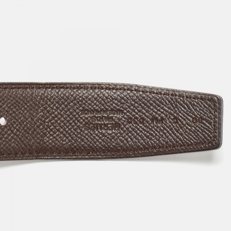 Pre Owned Hermes Rogue H/Chocolat Epsom Leather H Reversible Buckle Belt 90CM