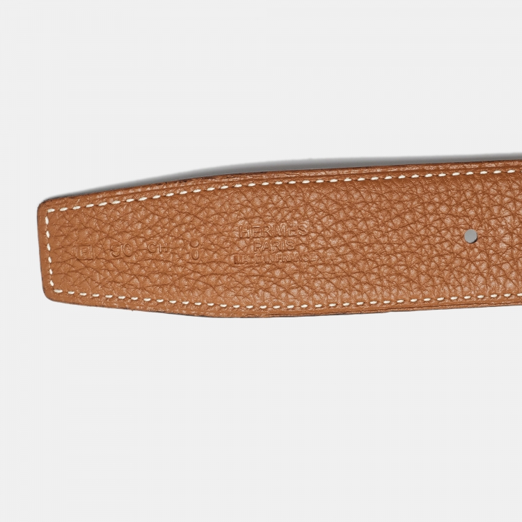 Pre Owned Hermès Gold/Noir Togo and Chamonix Leather H Buckle Reversible Belt 90 CM