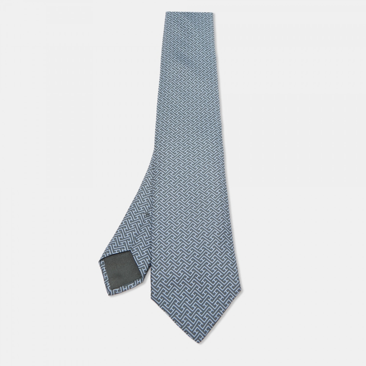 Pre Owned Hermès Blue H Printed Silk Tie