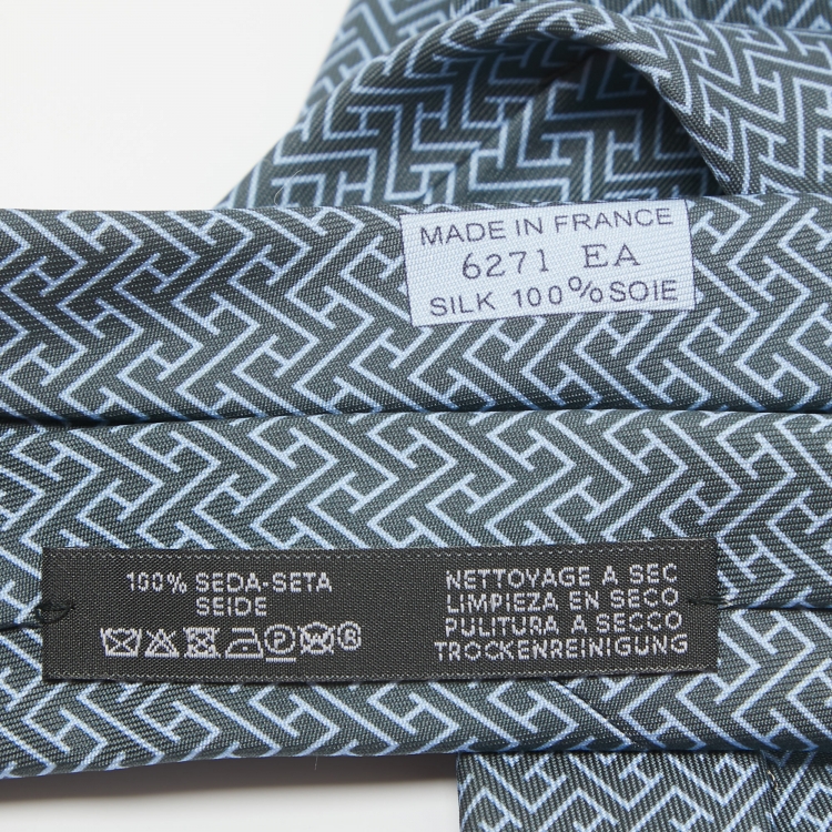 Pre Owned Hermès Blue H Printed Silk Tie