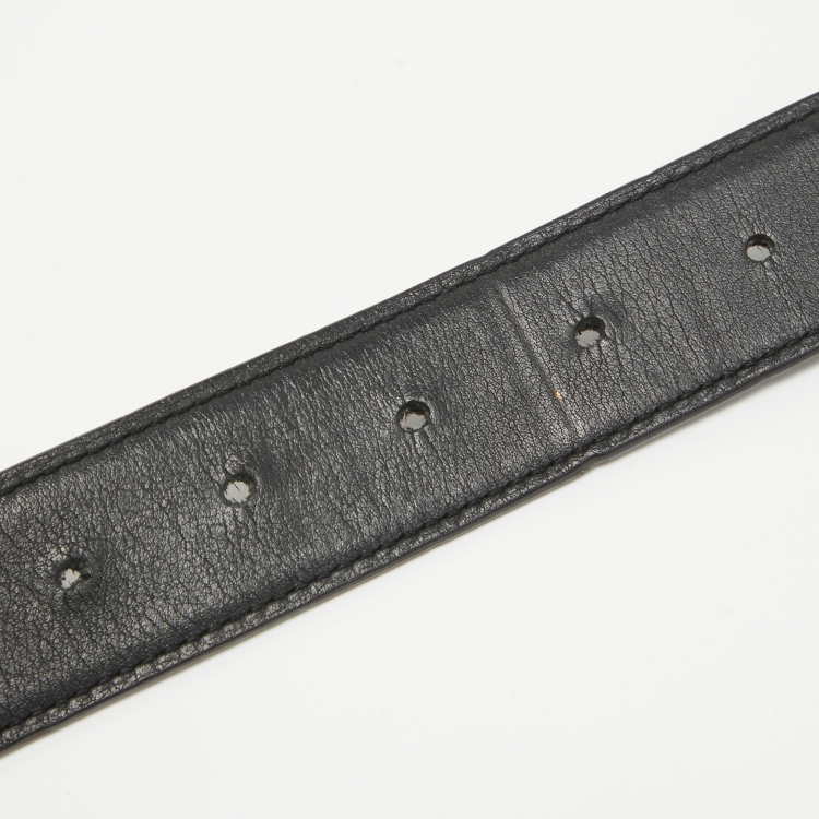 Pre Owned Hermes Black Epsom and Swift Leather H Buckle Belt 95CM