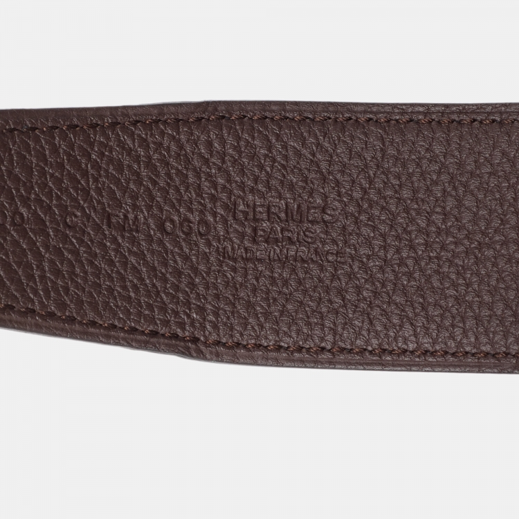 Pre Owned Hermes Noir/Chocolat Swift and Togo Leather H Brushed Buckle Reversible Belt 100 CM