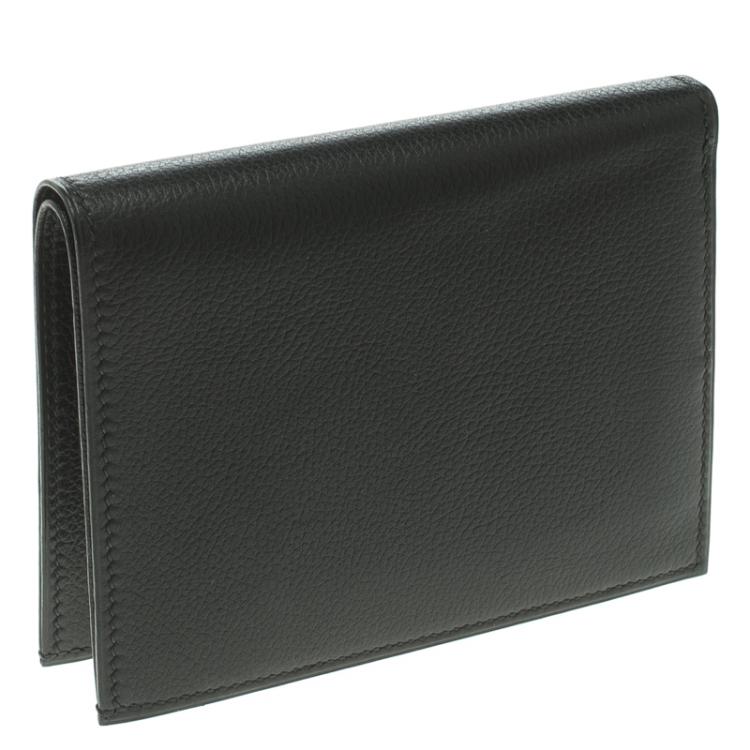 Pre Owned Hermes Black Evergrain Calfskin Leather Bi Fold Wallet
