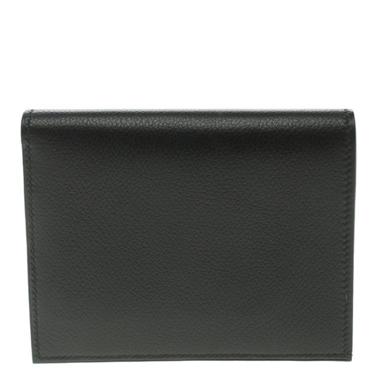 Pre Owned Hermes Black Evergrain Calfskin Leather Bi Fold Wallet