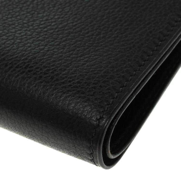 Pre Owned Hermes Black Evergrain Calfskin Leather Bi Fold Wallet