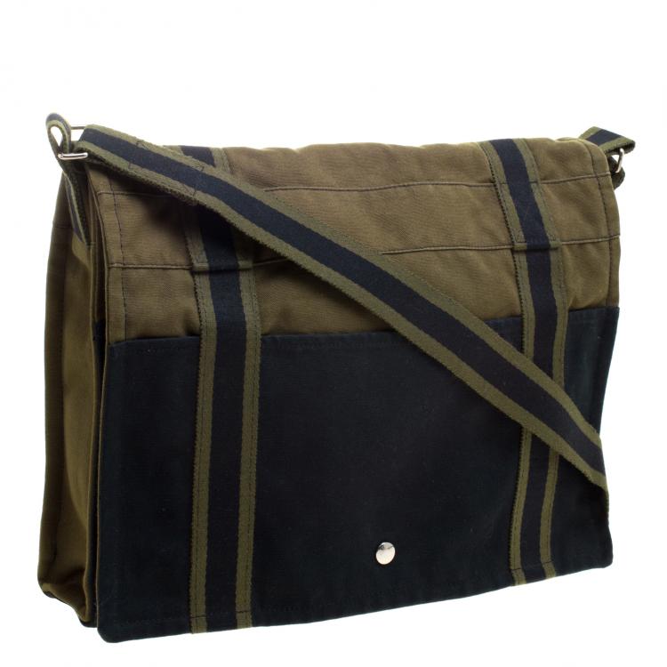 Pre Owned Hermes Black/Green Canvas Fourre Tout Besace Messenger Bag