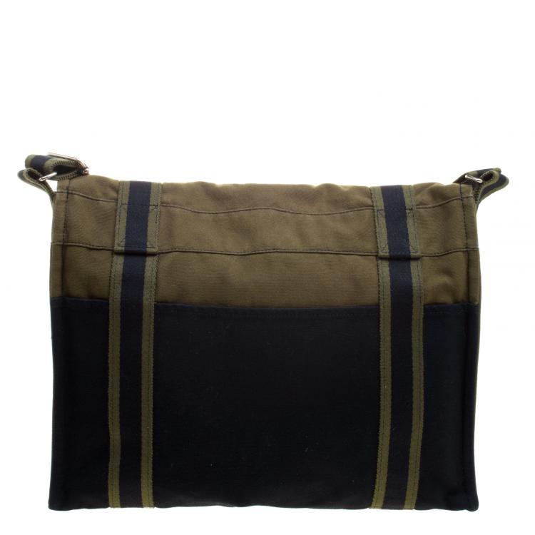 Pre Owned Hermes Black/Green Canvas Fourre Tout Besace Messenger Bag