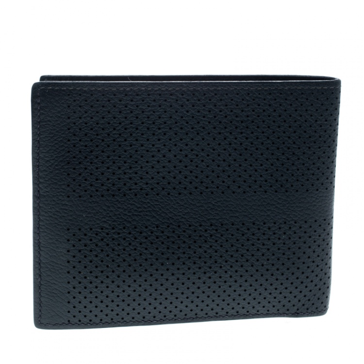 Pre Owned Hermes Blue Orage Leather Perforated Detail Bifold Wallet