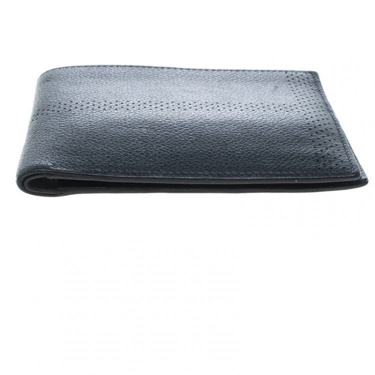 Pre Owned Hermes Blue Orage Leather Perforated Detail Bifold Wallet