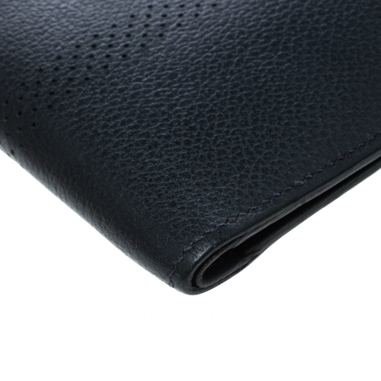 Pre Owned Hermes Blue Orage Leather Perforated Detail Bifold Wallet