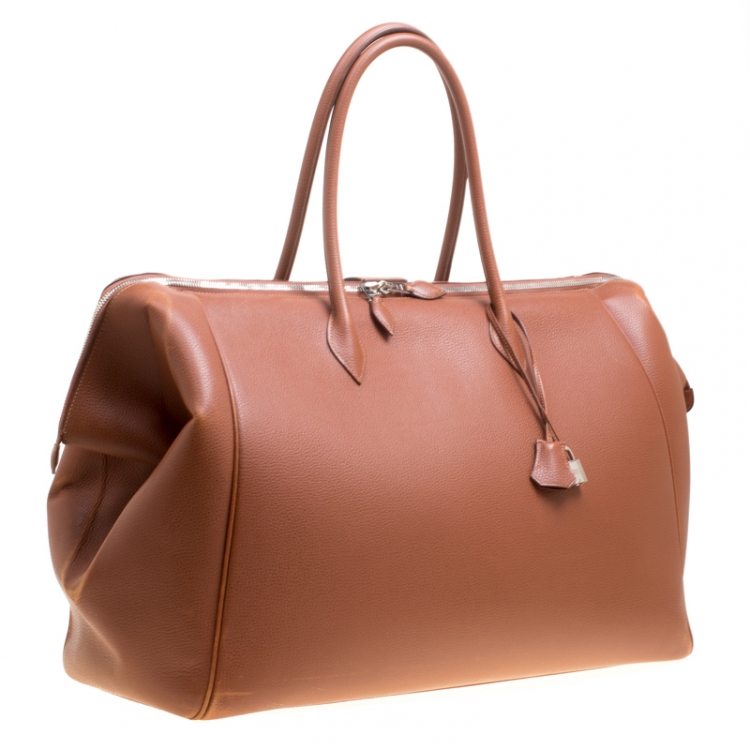 Pre Owned Hermes Brique Evergrain Leather Paris Bombay 50 Duffle Bag