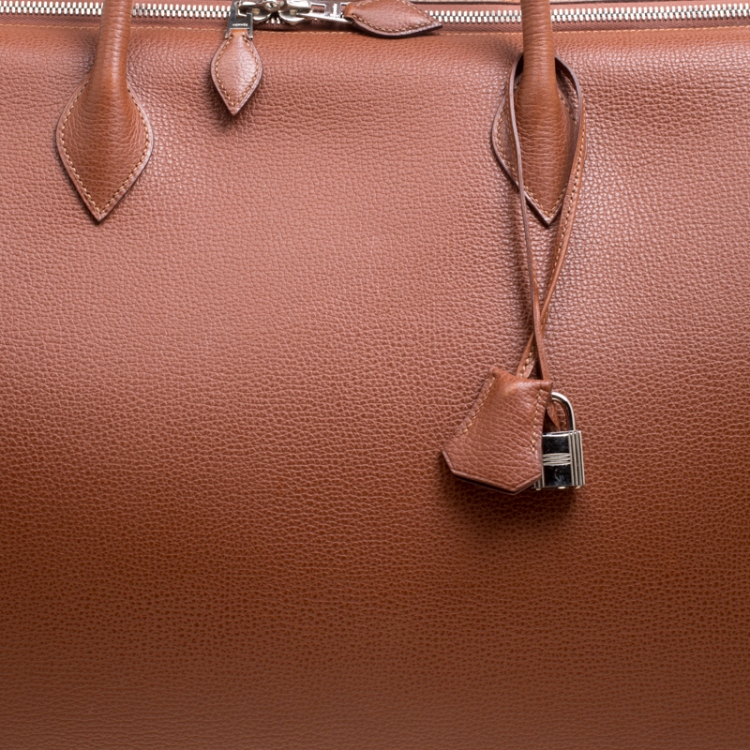 Pre Owned Hermes Brique Evergrain Leather Paris Bombay 50 Duffle Bag