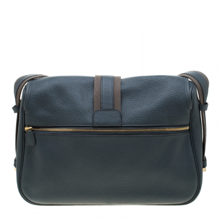 Pre Owned Hermes Blue Jean Togo leather Bourlingue Messenger Bag