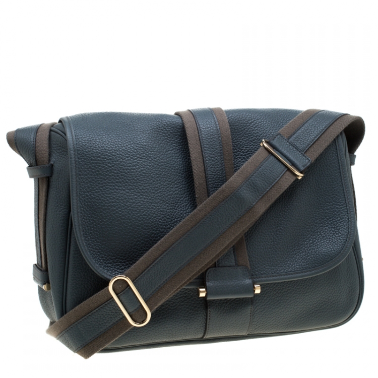 Pre Owned Hermes Blue Jean Togo leather Bourlingue Messenger Bag