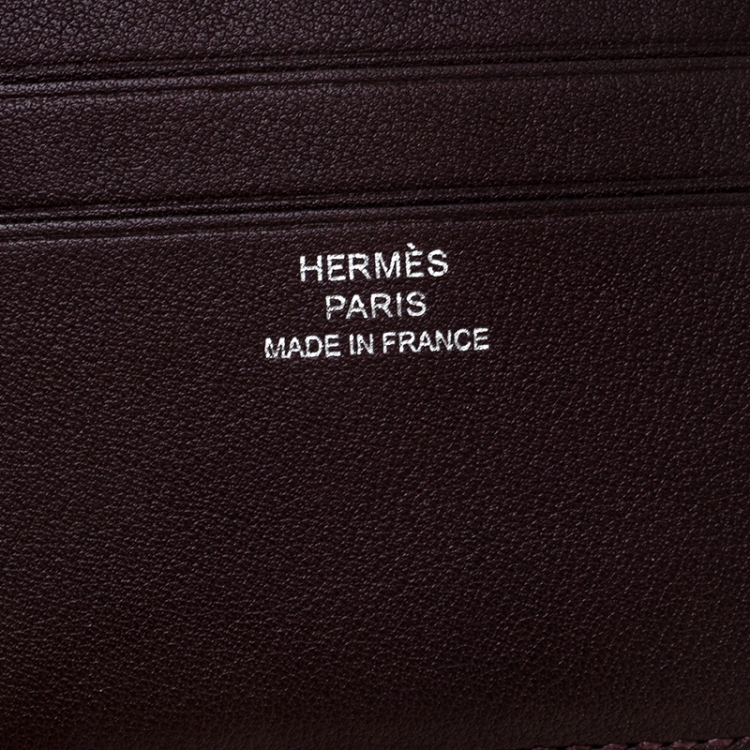 Pre Owned Hermes Macassar Swift Leather Citizen Twill compact Wallet