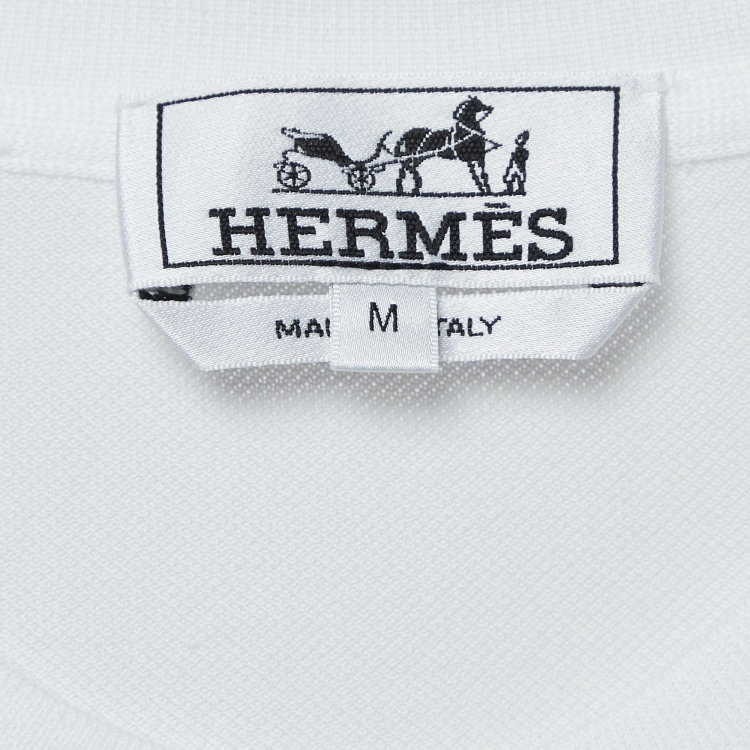 Pre Owned Hermes White Cotton Pique Crew Neck T-Shirt M