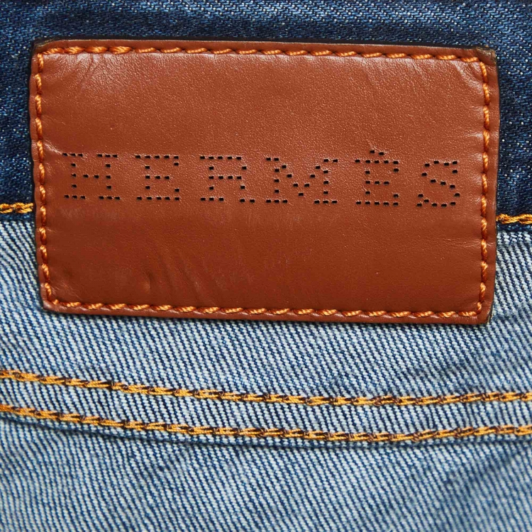 Pre Owned Hermes Navy Blue Denim Straight Cut Jeans M Waist 30"