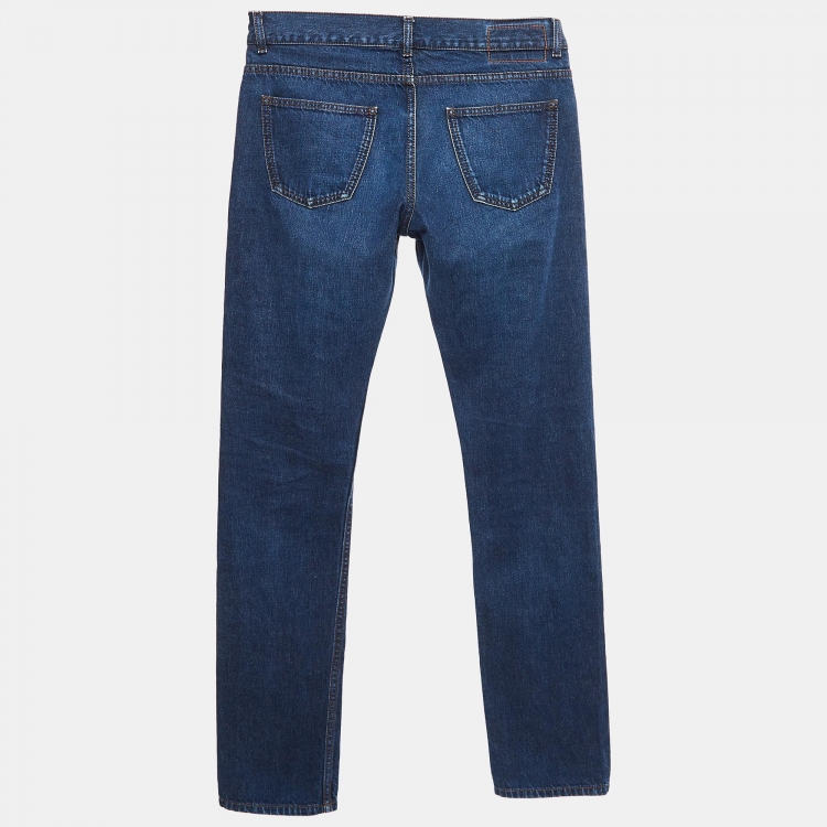 Pre Owned Hermes Navy Blue Denim Straight Cut Jeans M Waist 30"
