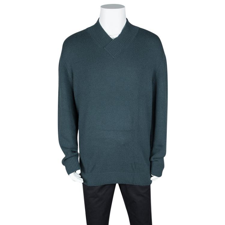 Pre Owned Hermes Teal Cashmere Draped Collar Sweater 3XL