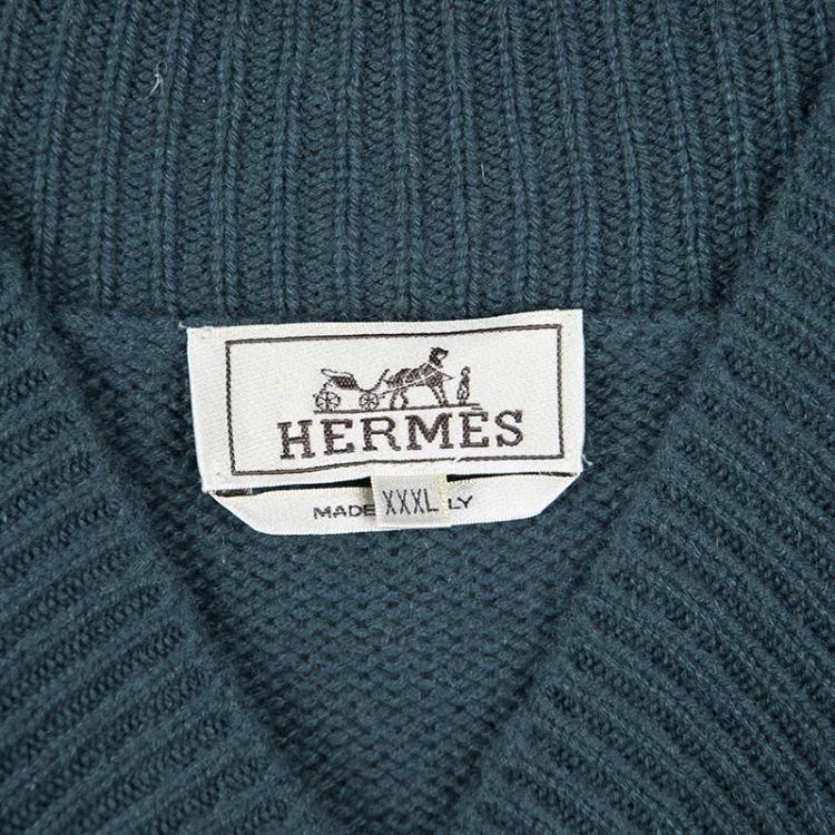 Pre Owned Hermes Teal Cashmere Draped Collar Sweater 3XL