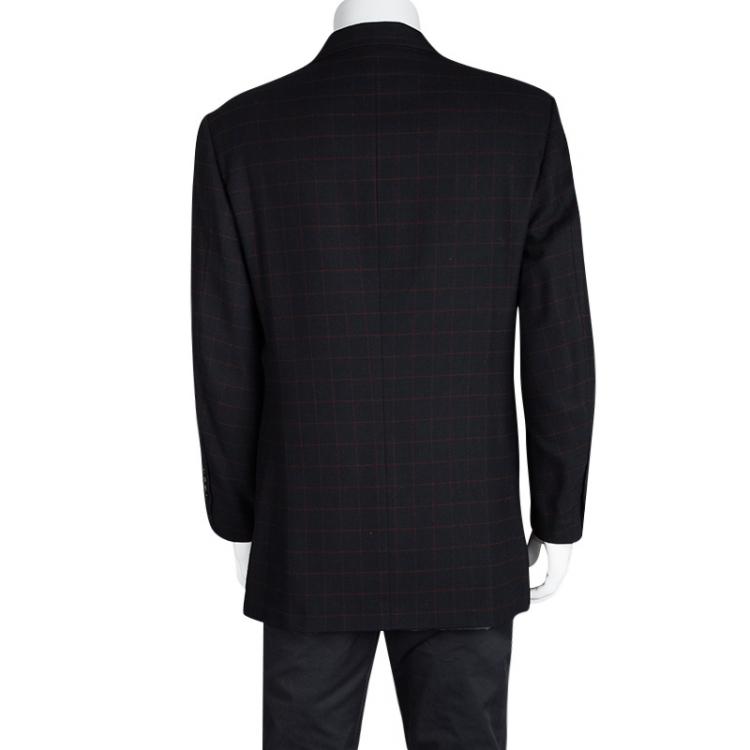 Pre Owned Hermes Navy Blue Wool Cashmere Checked Blazer XXL