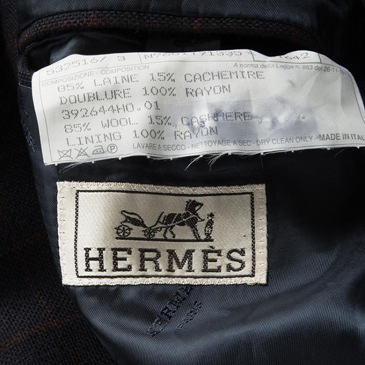 Pre Owned Hermes Navy Blue Wool Cashmere Checked Blazer XXL