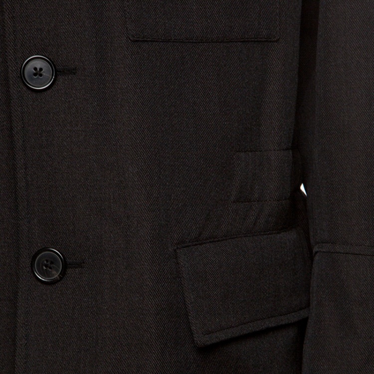 Pre Owned Hermes Commande Particuliere Grey Wool Gabardine Button Front Coat XL