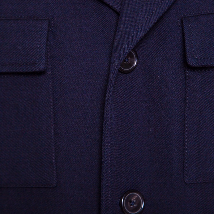 Pre Owned Hermes Commande Particuliere Navy Blue Wool Gabardine Button Front Coat XL      