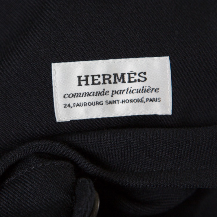 Pre Owned Hermes Commande Particuliere Navy Blue Wool Gabardine Button Front Coat XL      