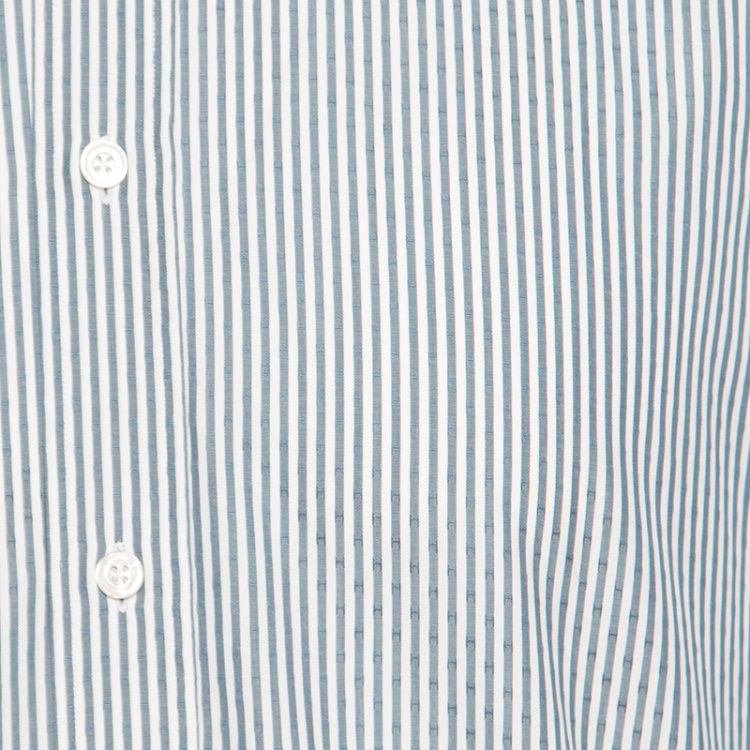 Pre Owned Hermès Grey and White Striped Cotton H Embroidered Long Sleeve Shirt 2XL