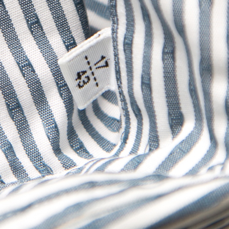 Pre Owned Hermès Grey and White Striped Cotton H Embroidered Long Sleeve Shirt 2XL
