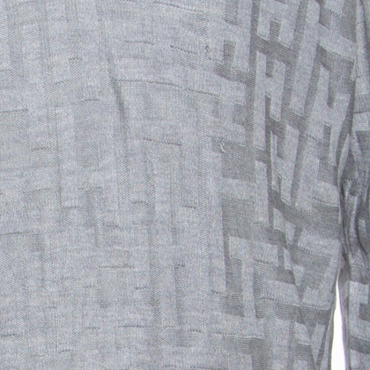 Pre Owned Hermes Grey H Pattern Silk Jacquard Knit V Neck Pullover XL 