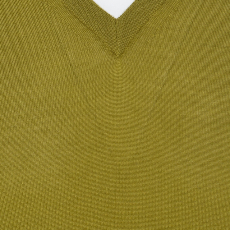 Pre Owned Hermes Lime Green Cashmere Silk Long Sleeve V Neck Sweater L