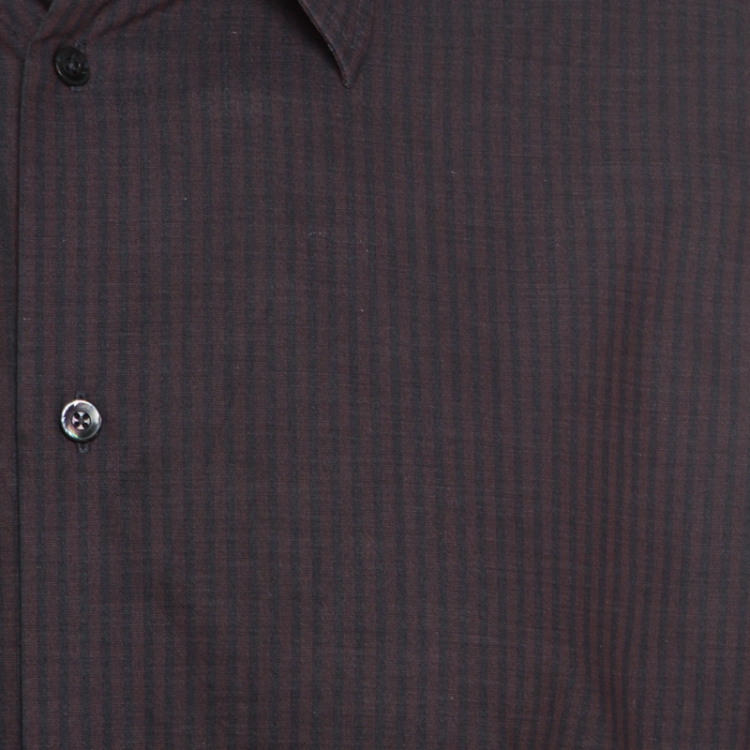 Pre Owned Hermes Purple and Grey Striped Washed Cotton Long Sleeve Shirt XL