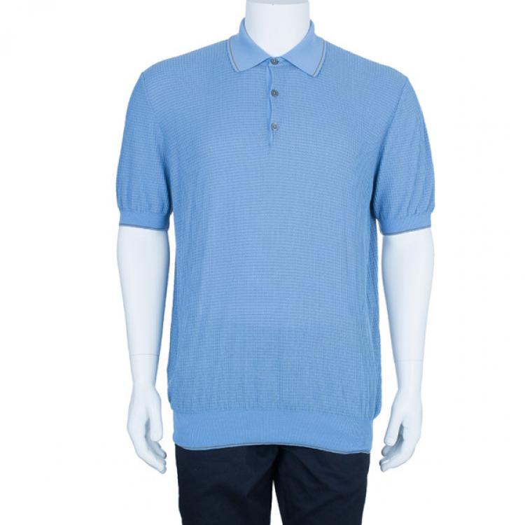 Hermes Blue Textured Mens Polo Shirt Hermes TLC