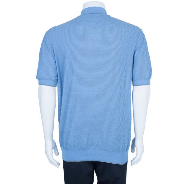 Pre Owned Hermes Blue Textured Mens Polo Shirt XXXL