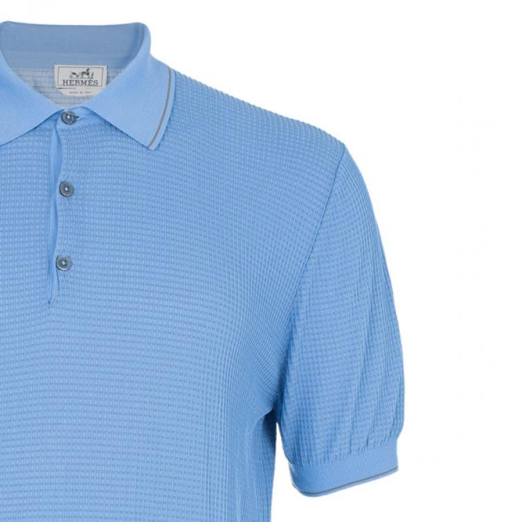 Pre Owned Hermes Blue Textured Mens Polo Shirt XXXL