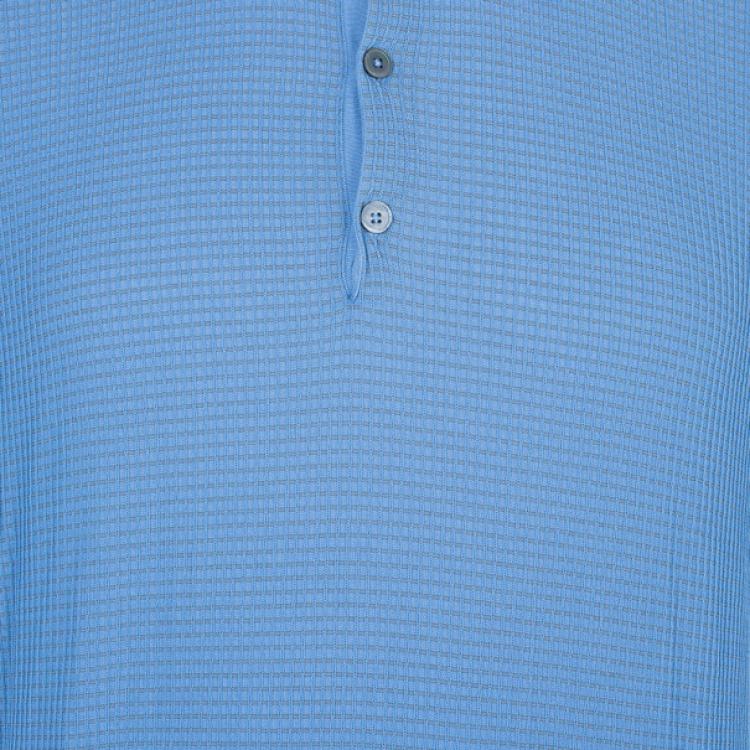 Pre Owned Hermes Blue Textured Mens Polo Shirt XXXL