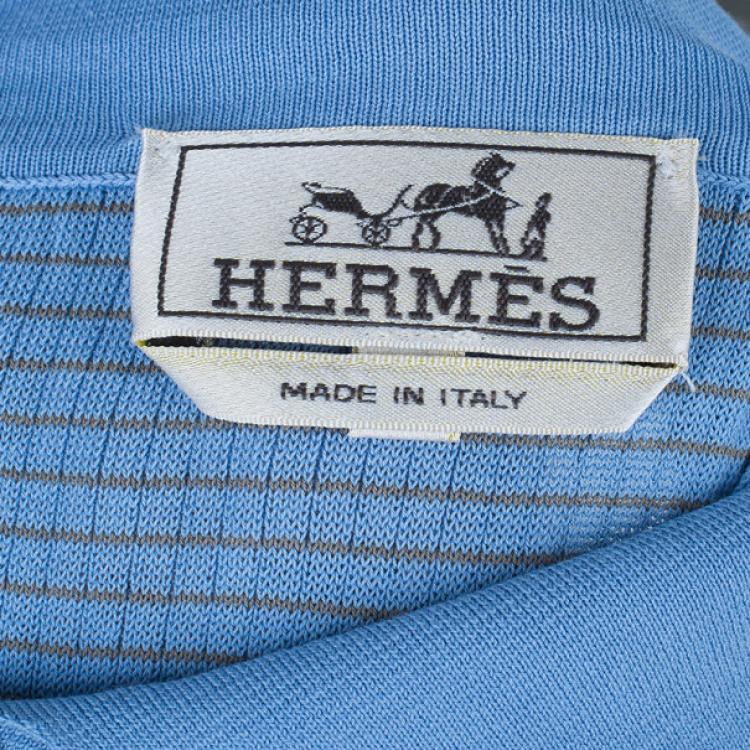 Pre Owned Hermes Blue Textured Mens Polo Shirt XXXL