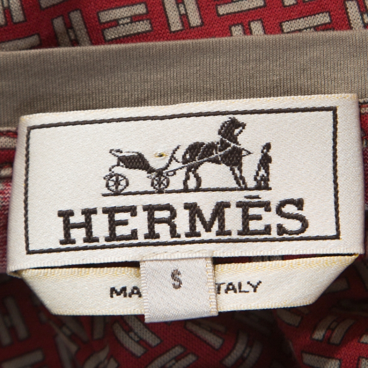 Pre Owned Hermes Red Monogram Print Cotton T-Shirt S