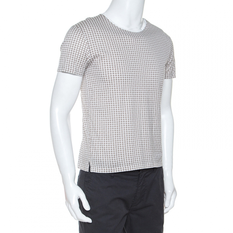 Pre Owned Hermes White Monogram Print Cotton T-Shirt S