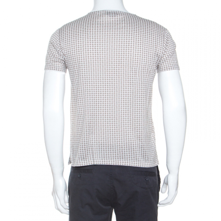 Pre Owned Hermes White Monogram Print Cotton T-Shirt S