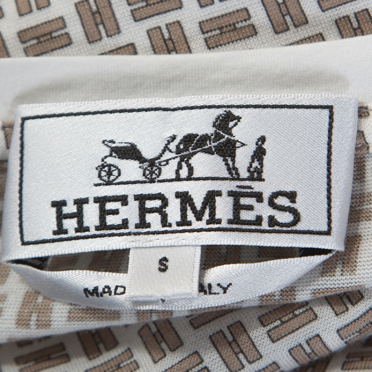 Pre Owned Hermes White Monogram Print Cotton T-Shirt S