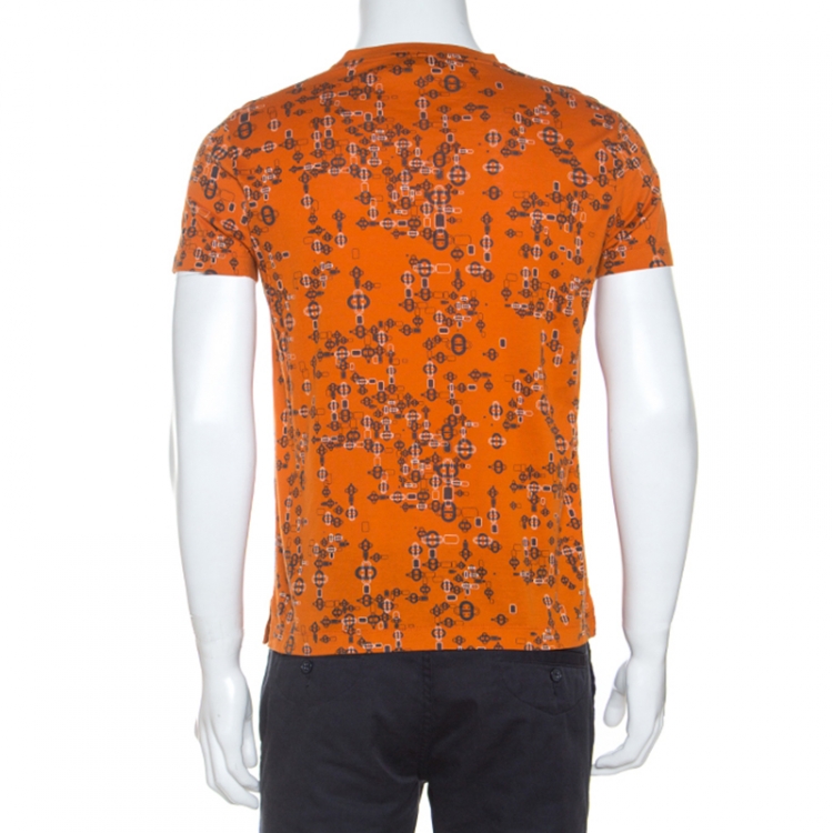 Pre Owned Hermes Orange Printed Cotton T-Shirt S 